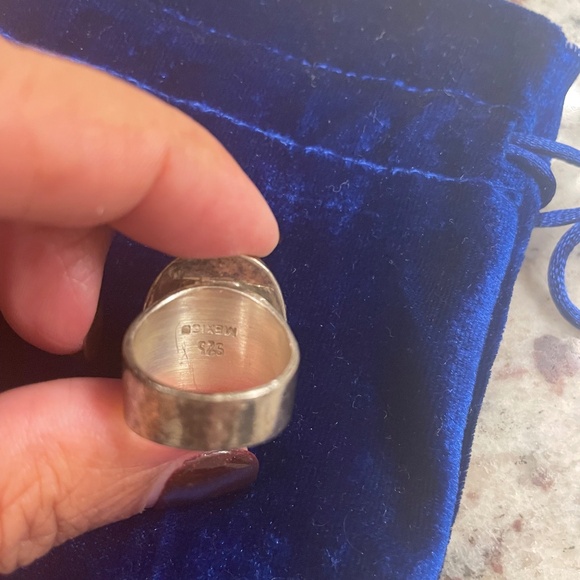 Vintage Sterling Silver .925 Mexico Stamped Oval Wide Band Ring Size 6 - Picture 5 of 7